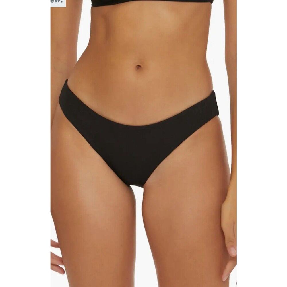 Becca Modern Edge Ribbed Hipster Bikini Bottoms Black Medium M $64